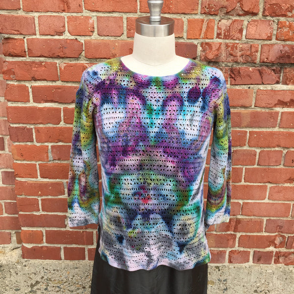 Crochet Lace Shibori Tie Dye Sweater by Sage Luxury - Offhand